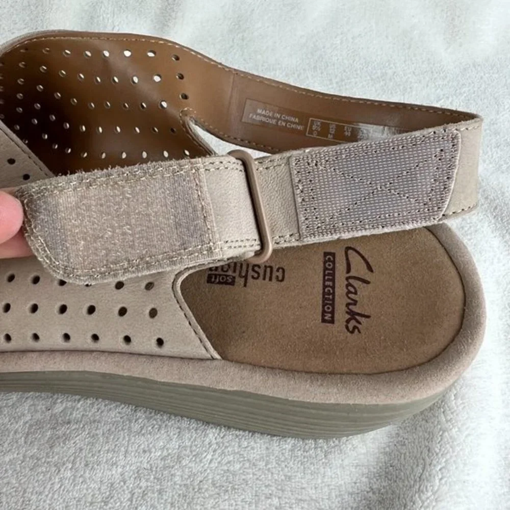 Clarks Reedly Variel‎ Slingback Platform Wedge Sandals 12 Womens Beige Nubuck